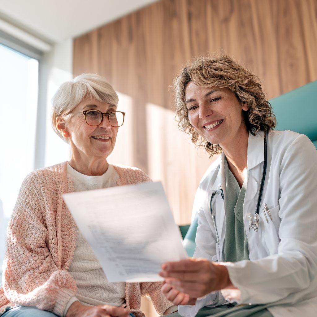 doctor and patient with a one-page summary