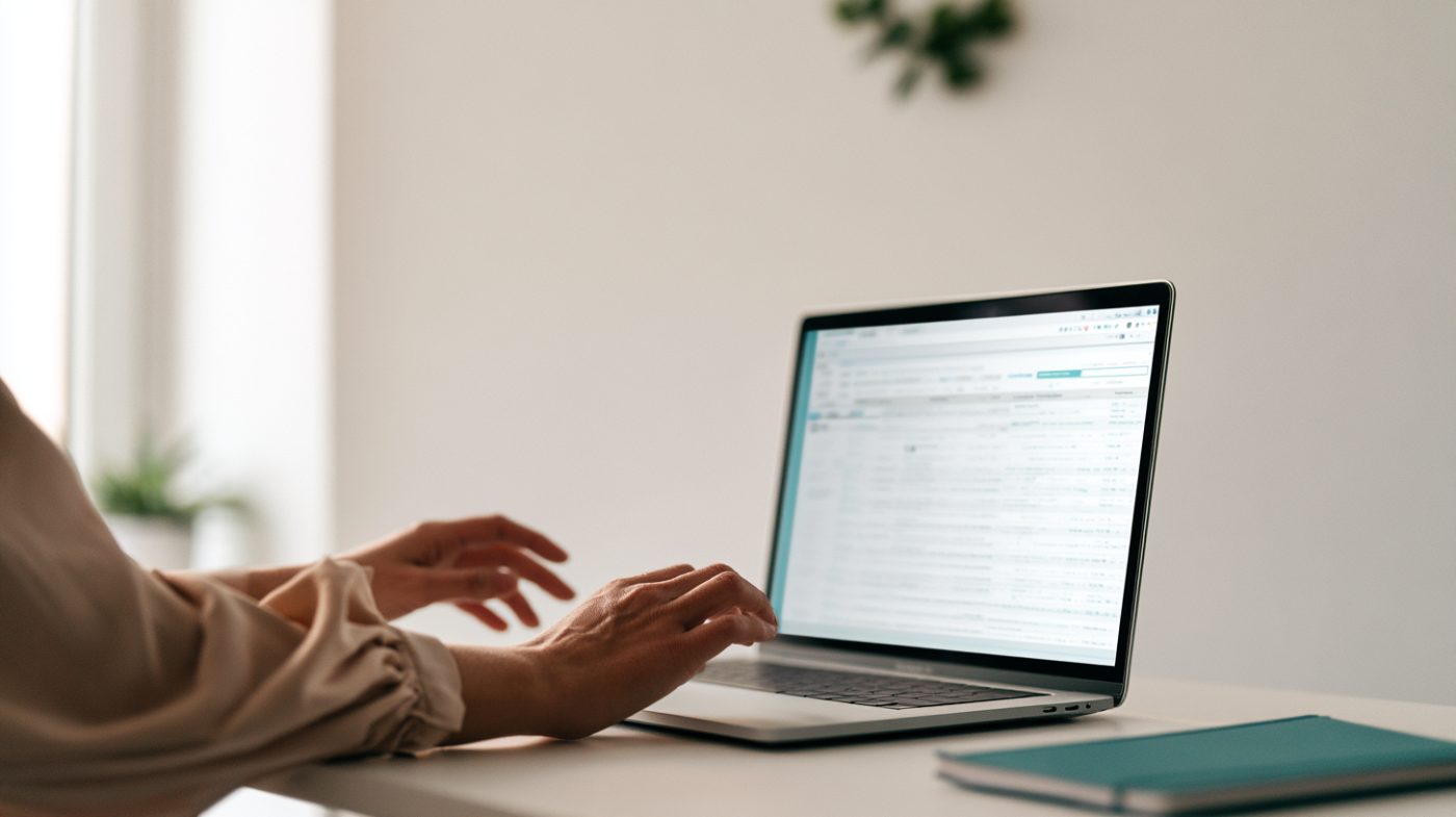 patient portal on a laptop, records list on screen