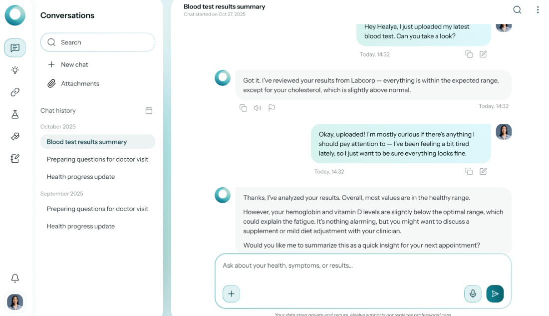 Healya Health Companion reviewing blood test results